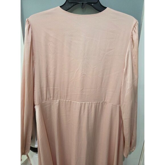 Motherhood Maternity XL New with Tags Pink Satin Faux Wrap Dress Long Sleeve - Picture 9 of 12